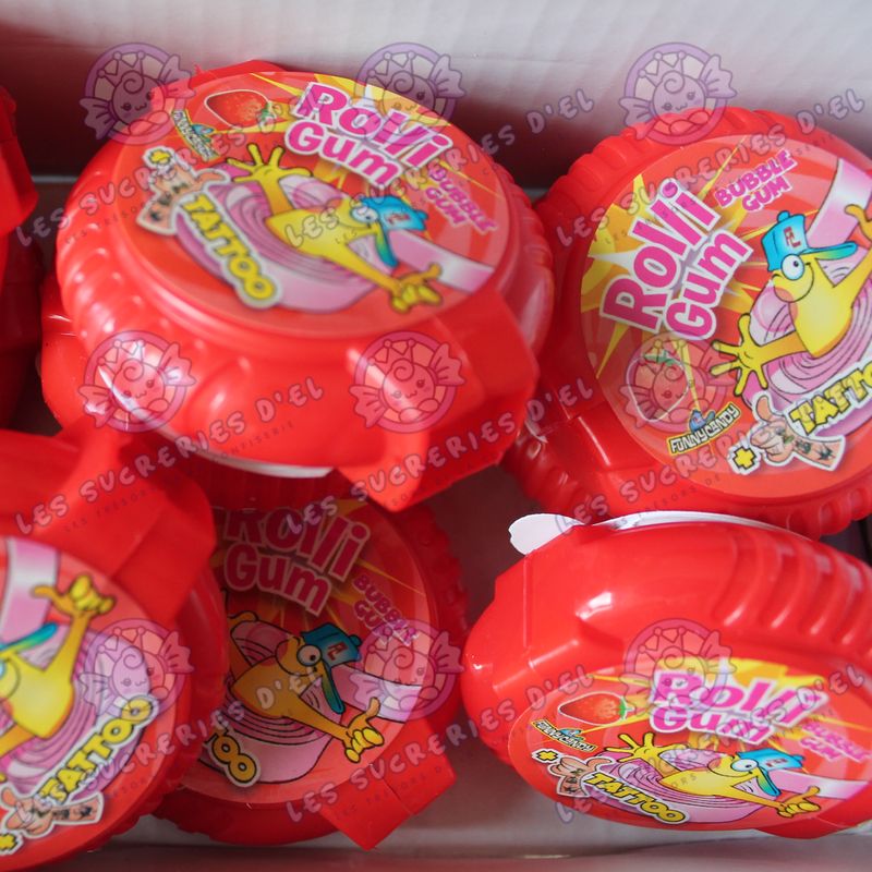 Chewing-gum dérouler fraise avec tattoo Rolli Gum