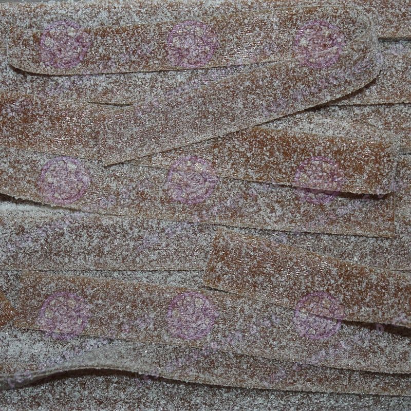 Bandos Acidulés cola – Rubans de bonbons de 25 cm, goût cola intense, enrobés de sucre acidulé. Disponibles en lot de 4, 8 ou 12.