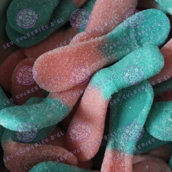 Bonbon en forme de langue de chat, rose et bleu au goût Bubble Gum, Halal et sans gluten