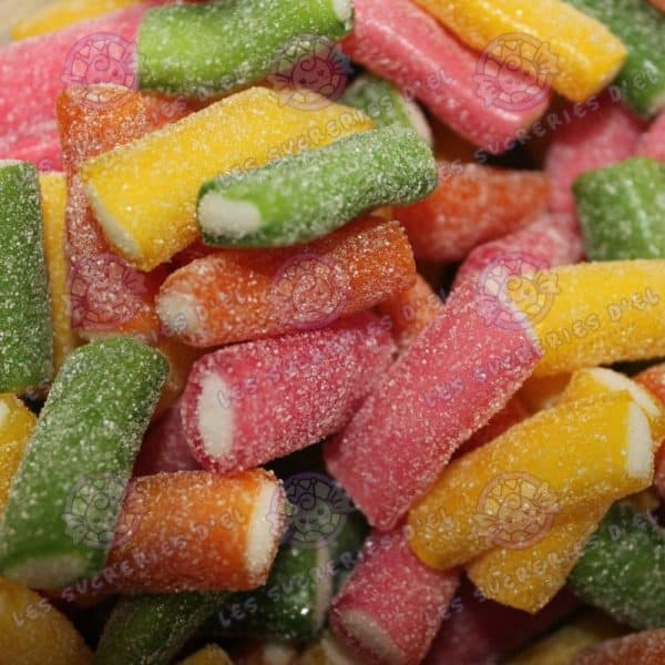 Rainbow Pik Haribo, mini tubes gélifiés acidulés colorés, fourrés d'une pâte fruitée, une friandise délicieuse et colorée.